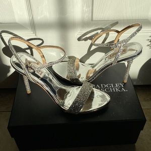 Badgley Mischka silver glitter Collection Olympia Embellished Sandal